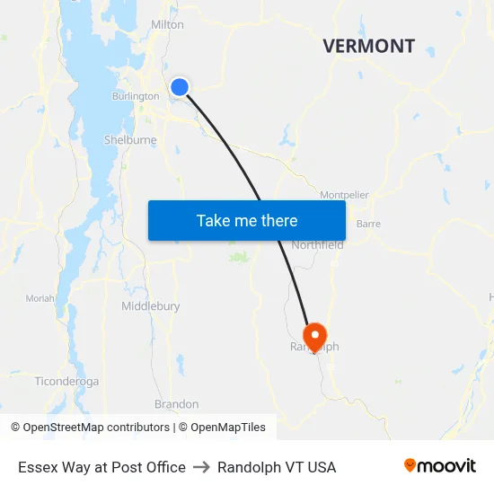 Essex Way at Post Office to Randolph VT USA map