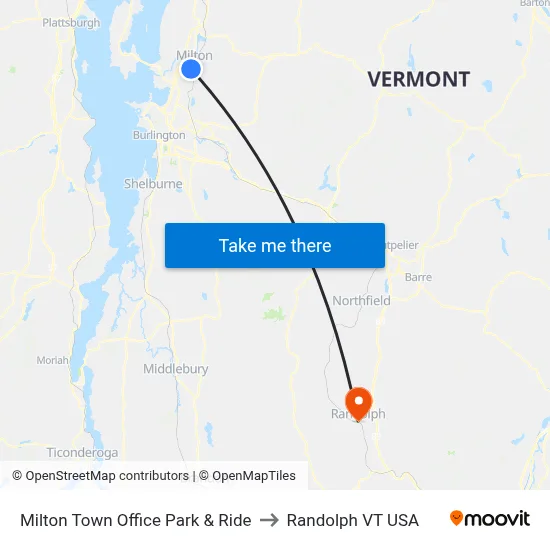 Milton Town Office Park & Ride to Randolph VT USA map