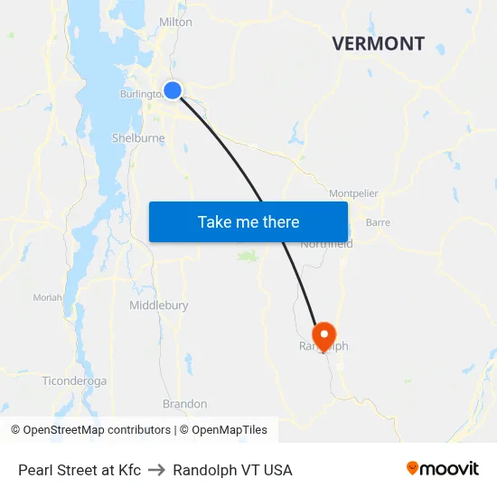 Pearl Street at Kfc to Randolph VT USA map