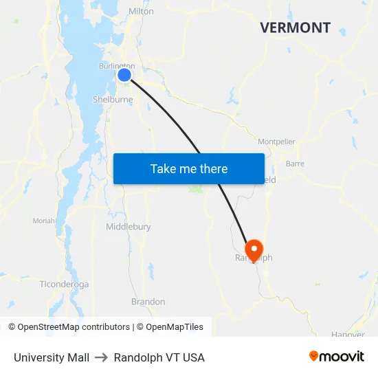 University Mall to Randolph VT USA map