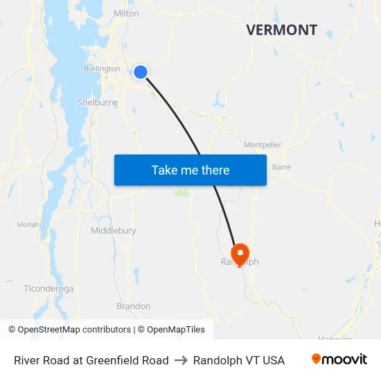 River Road at Greenfield Road to Randolph VT USA map
