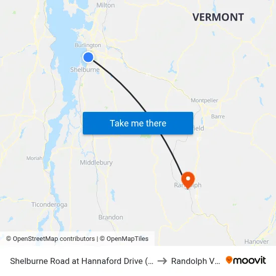 Shelburne Road at Hannaford Drive (Olive Garden) to Randolph VT USA map