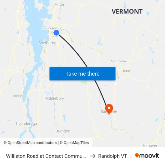 Williston Road at Contact Communication to Randolph VT USA map
