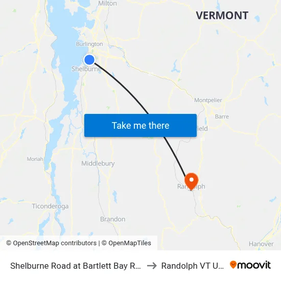 Shelburne Road at Bartlett Bay Road to Randolph VT USA map