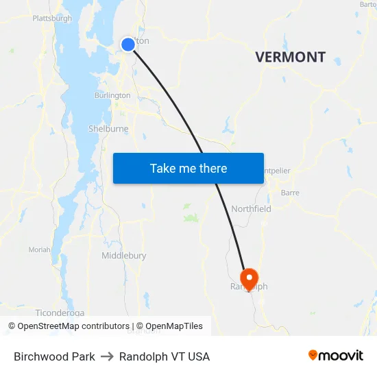 Birchwood Park to Randolph VT USA map