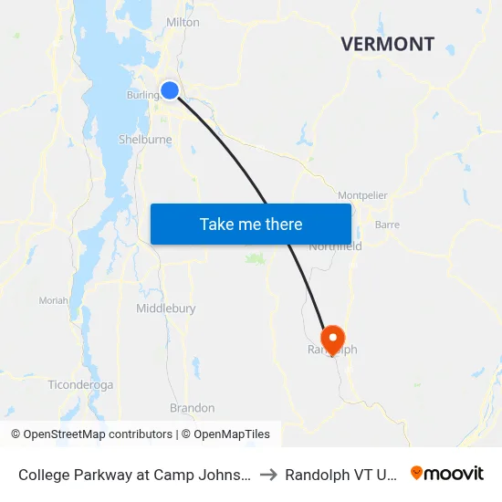 College Parkway at Camp Johnson to Randolph VT USA map