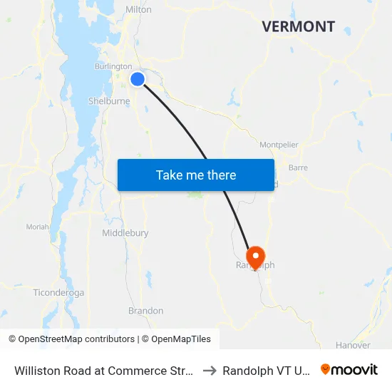 Williston Road at Commerce Street to Randolph VT USA map