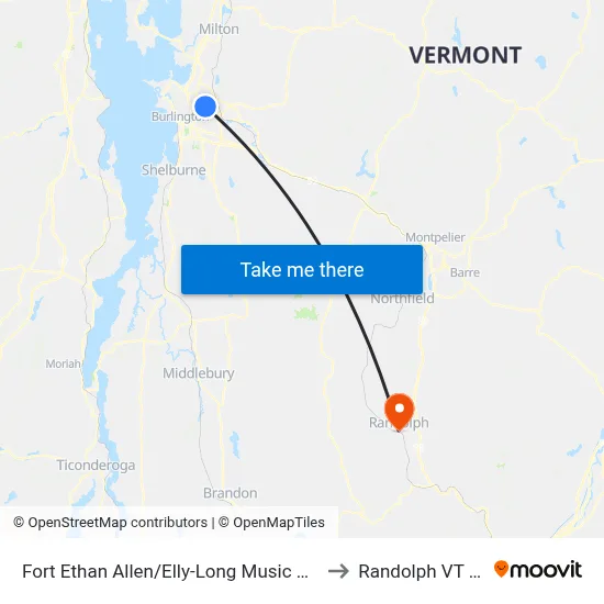 Fort Ethan Allen/Elly-Long Music Building to Randolph VT USA map