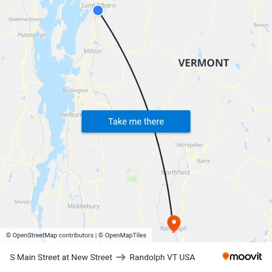 S Main Street at New Street to Randolph VT USA map