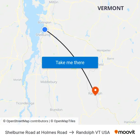Shelburne Road at Holmes Road to Randolph VT USA map
