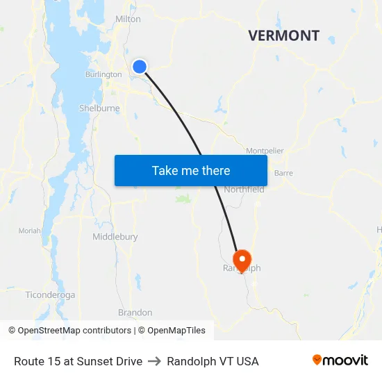 Route 15 at Sunset Drive to Randolph VT USA map