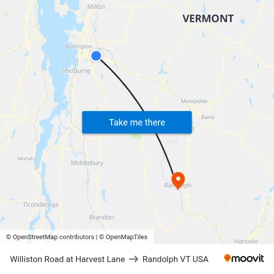 Williston Road at Harvest Lane to Randolph VT USA map