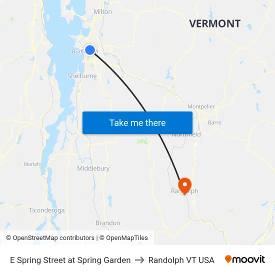 E Spring Street at Spring Garden to Randolph VT USA map