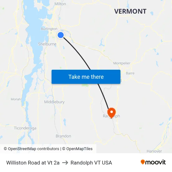 Williston Road at Vt 2a to Randolph VT USA map