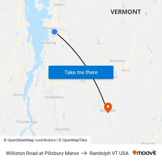 Williston Road at Pillsbury Manor to Randolph VT USA map