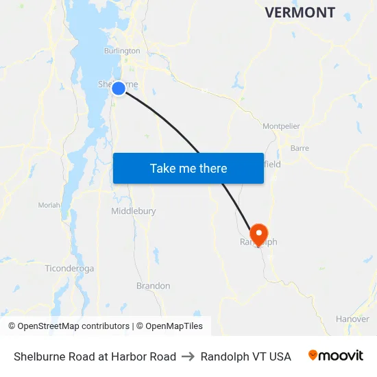 Shelburne Road at Harbor Road to Randolph VT USA map