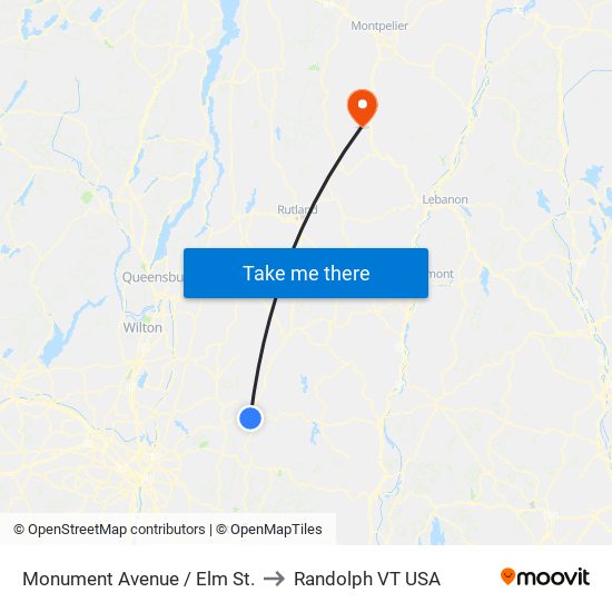 Monument Avenue / Elm St. to Randolph VT USA map