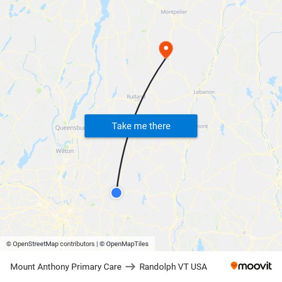 Mount Anthony Primary Care to Randolph VT USA map