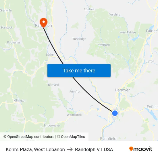 Kohl's Plaza, West Lebanon to Randolph VT USA map