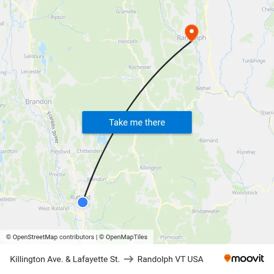 Killington Ave. & Lafayette St. to Randolph VT USA map