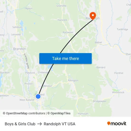 Boys & Girls Club to Randolph VT USA map