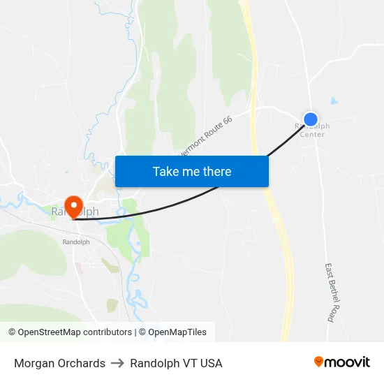 Morgan Orchards to Randolph VT USA map