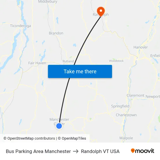 Bus Parking Area Manchester to Randolph VT USA map