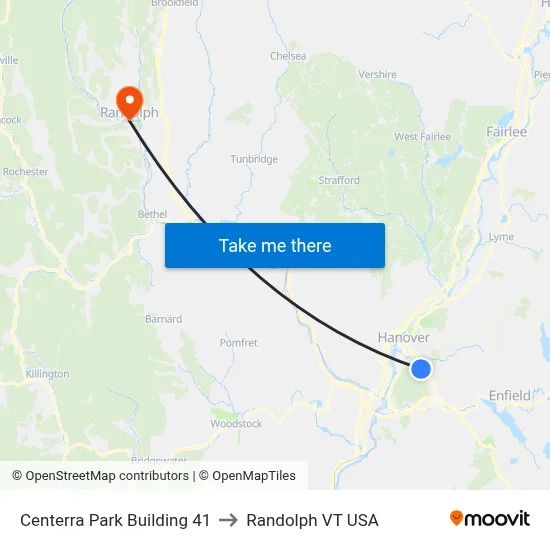 Centerra Park Building 41 to Randolph VT USA map