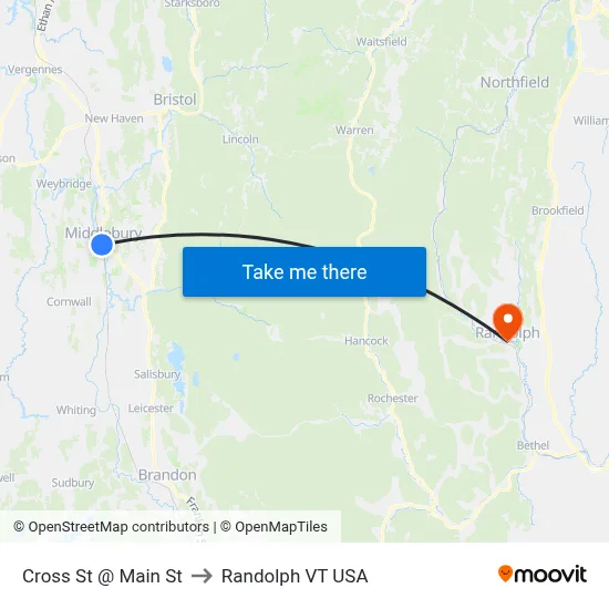 Cross St @ Main St to Randolph VT USA map