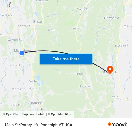 Main St/Rotary to Randolph VT USA map
