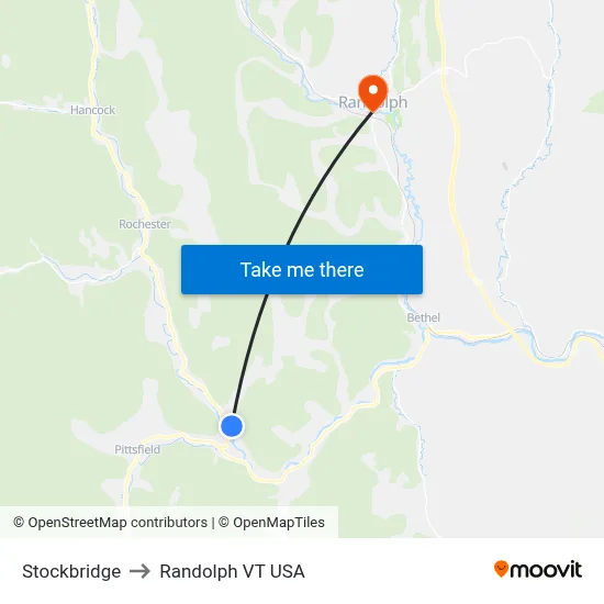 Stockbridge to Randolph VT USA map