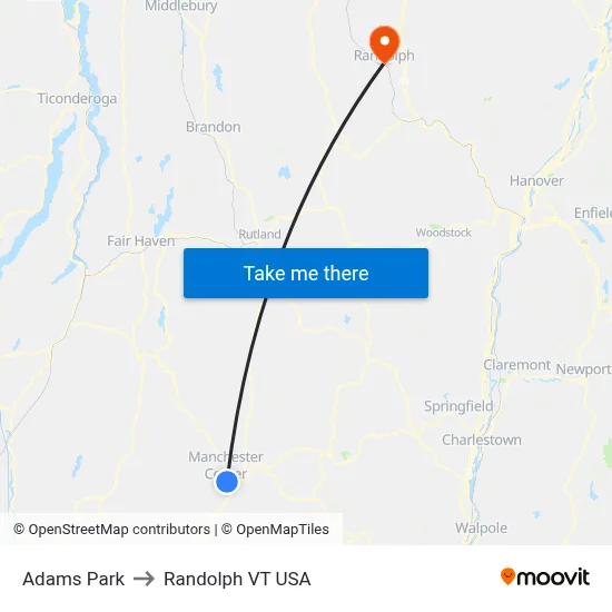 Adams Park to Randolph VT USA map