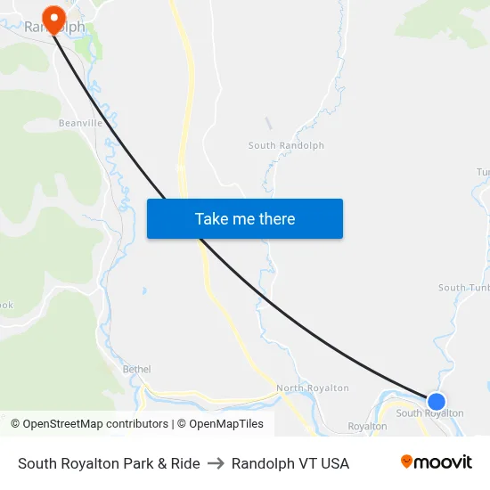 South Royalton Park & Ride to Randolph VT USA map
