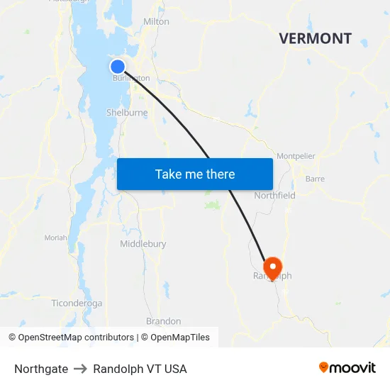 Northgate to Randolph VT USA map