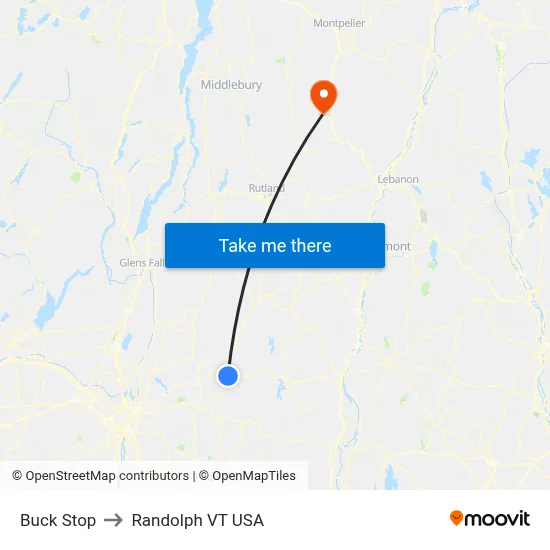 Buck Stop to Randolph VT USA map