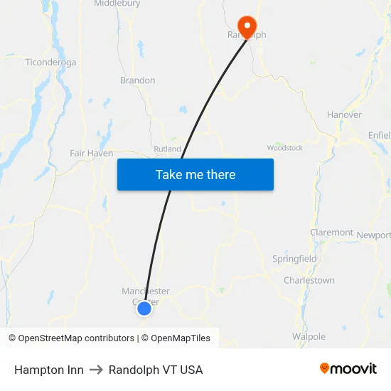 Hampton Inn to Randolph VT USA map