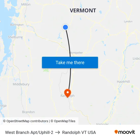 West Branch Apt/Uphill-2 to Randolph VT USA map
