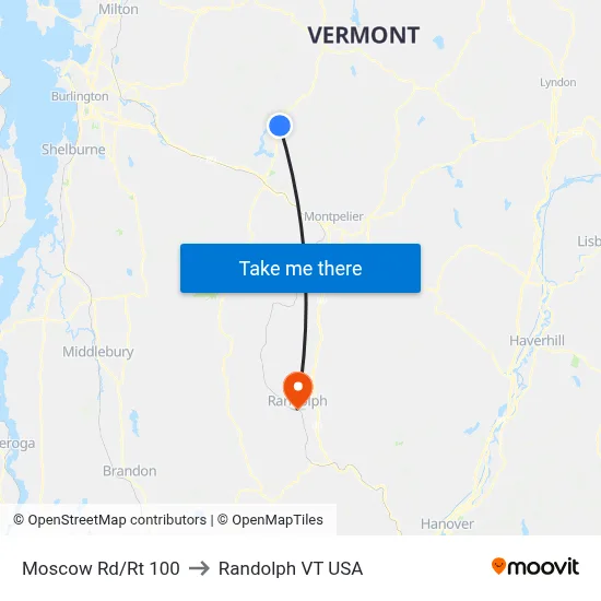 Moscow Rd/Rt 100 to Randolph VT USA map