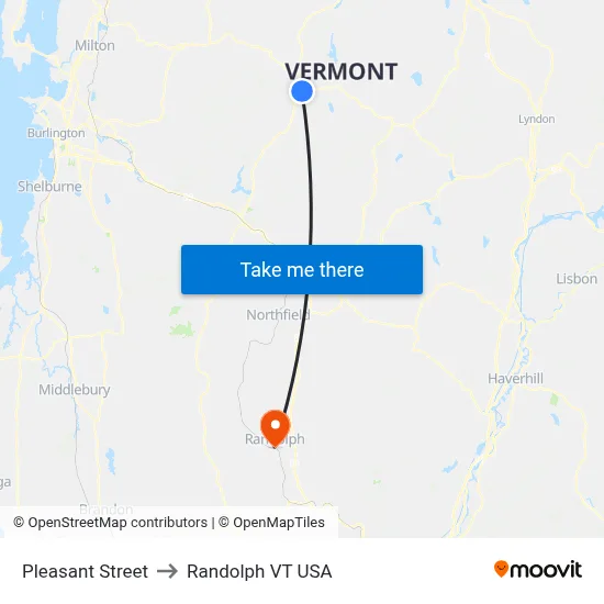 Pleasant Street to Randolph VT USA map