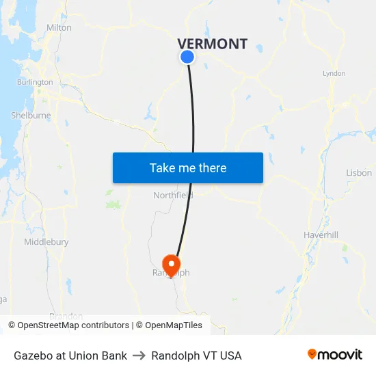 Gazebo at Union Bank to Randolph VT USA map
