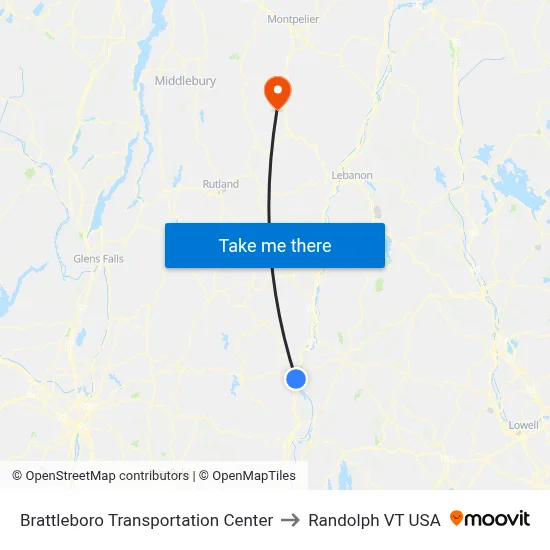 Brattleboro Transportation Center to Randolph VT USA map