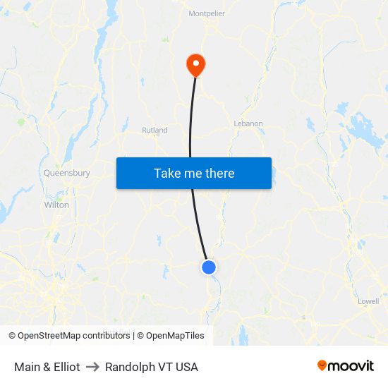 Main & Elliot to Randolph VT USA map