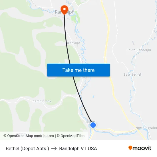 Bethel (Depot Apts.) to Randolph VT USA map