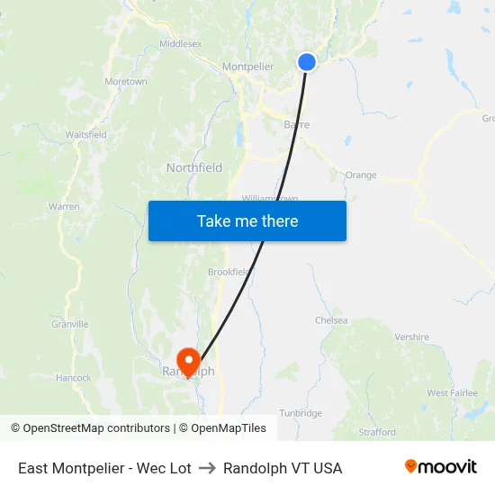 East Montpelier - Wec Lot to Randolph VT USA map