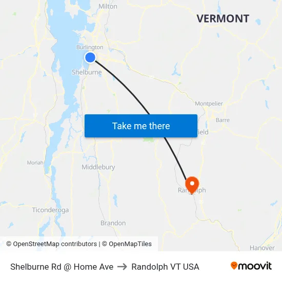 Shelburne Rd @ Home Ave to Randolph VT USA map