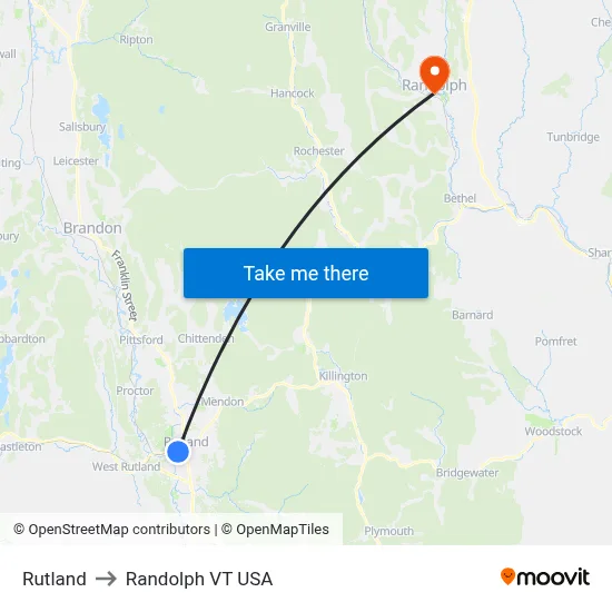 Rutland to Randolph VT USA map