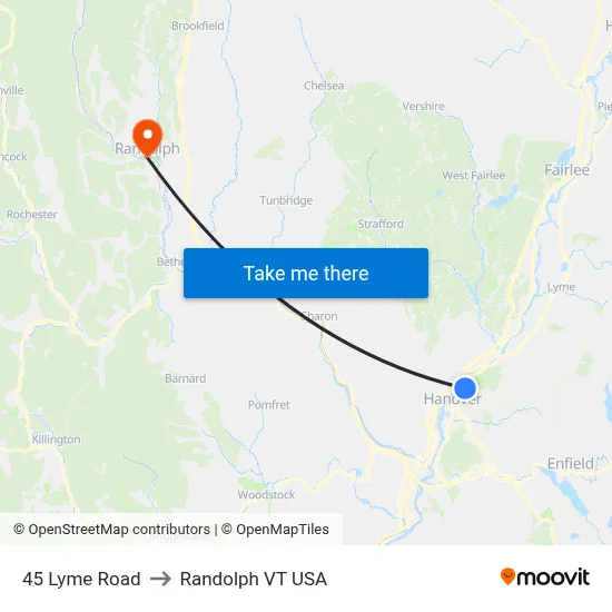 45 Lyme Road to Randolph VT USA map
