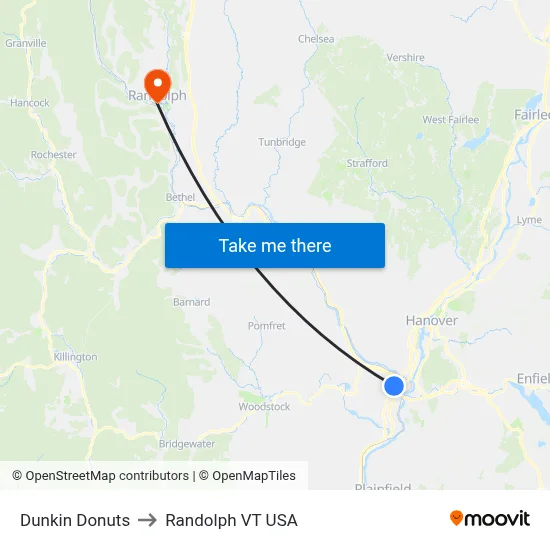 Dunkin Donuts to Randolph VT USA map
