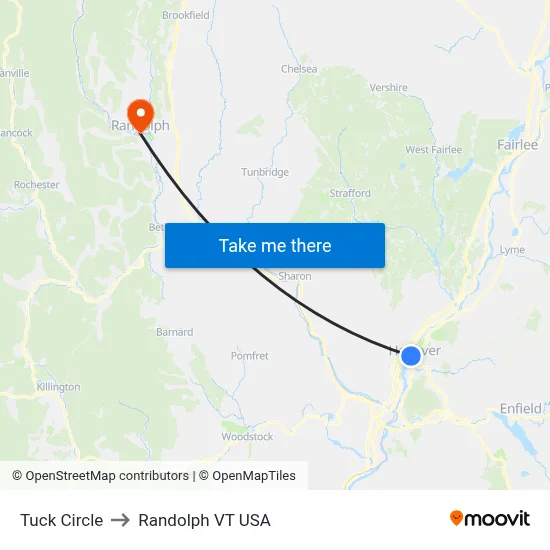 Tuck Circle to Randolph VT USA map