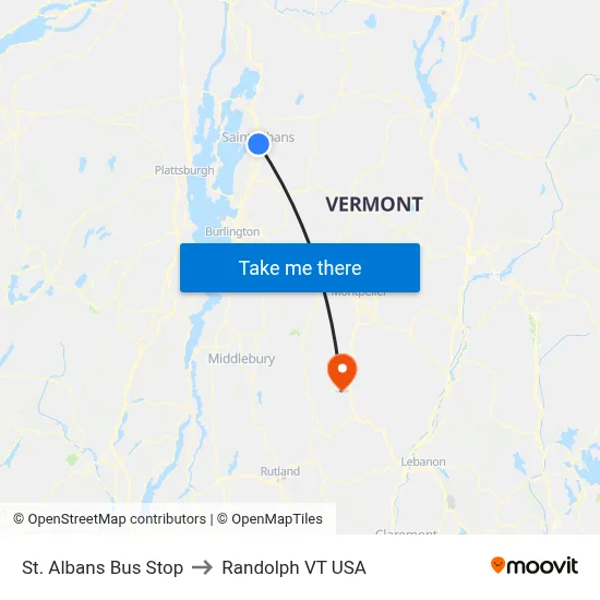 St. Albans Bus Stop to Randolph VT USA map